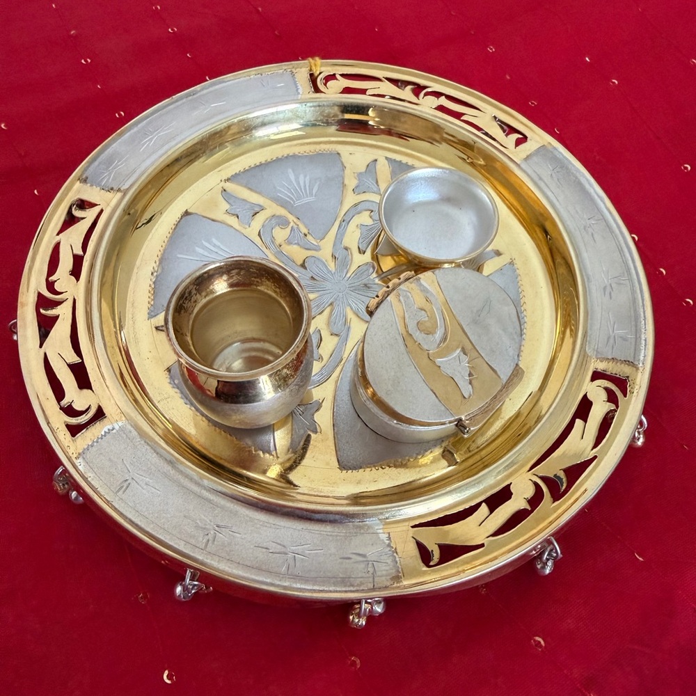 Real silver aarti thali with ghungroo